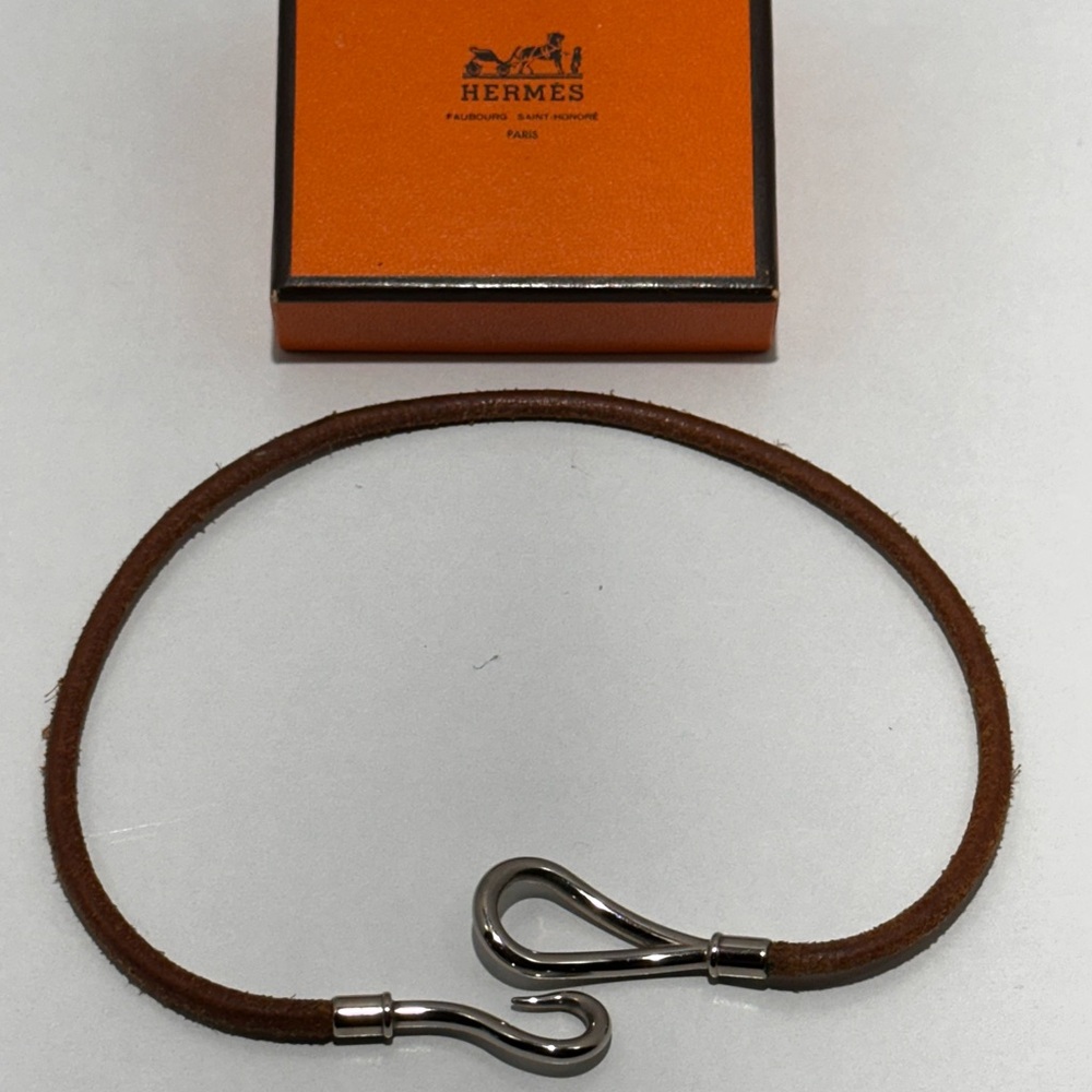 Hermes Brown Leather Necklace with Silver Hardware
